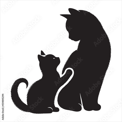 Realistic Cat Silhouette - The Charm of Everyday Feline Life  , black colour vactor 