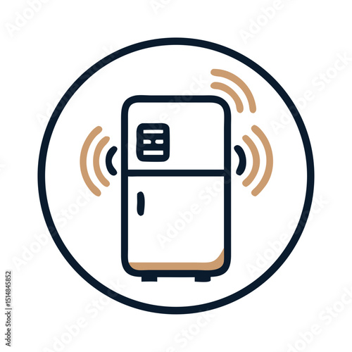 Smart fridge icon with wireless signal lines in IoT style