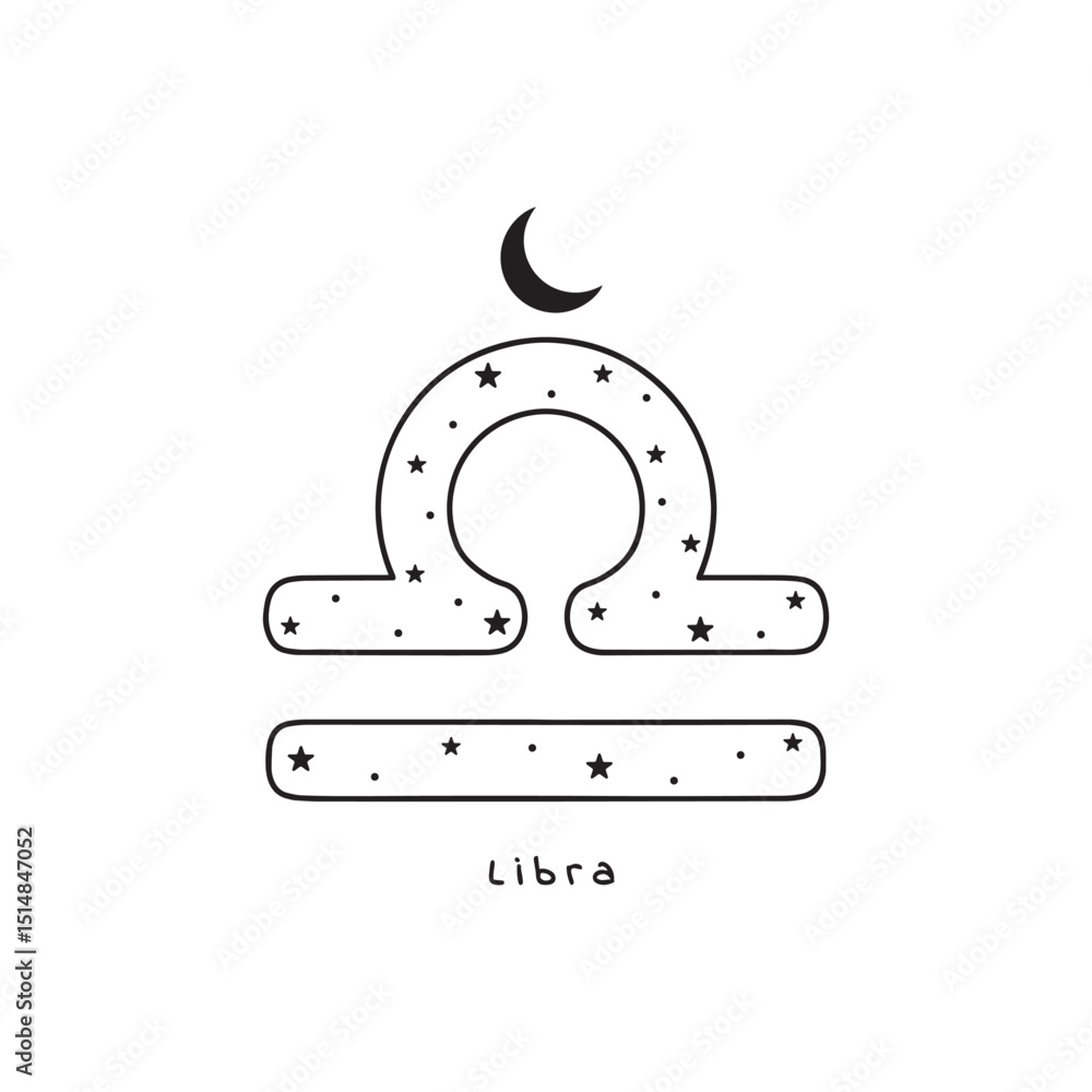Fototapeta premium Libra zodiac sign with stars and moon, vector art