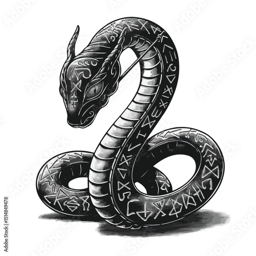Vector illustration of a cute cartoon snake, a black and poisonous reptile symbol