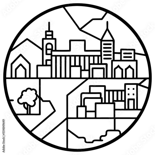 Cityscape Line Art Vector Graphic Minimal Design Illustration