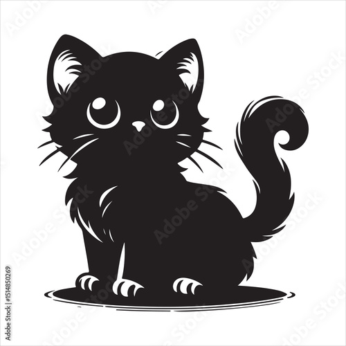 Realistic Cat Silhouette - The Charm of Everyday Feline Life  , black colour vactor 
