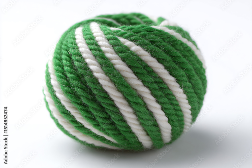 a ball of yarn with a green and white stripe a ball of yarn with a green and white stripe