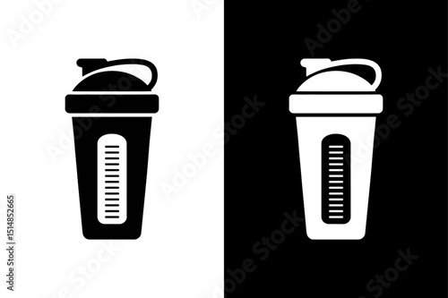 Protein Shaker Silhouette Vector Icon in Black and White for Fitness Designs.