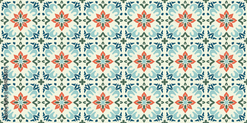 Vector seamless pattern in ethnic folk style. Abstract colorful floral geometric ornament with indian, indonesian, thai, mexican motifs. Moroccan, turkish, oriental inspired background. Elegant design