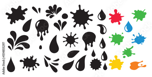 Set of water splash elements. Water splashes collection. Different liquid shapes and silhouettes. Vector illustration eps 10