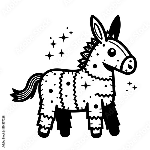 Hand drawn pinata shaped like donkey symbolizing celebration birthday fun surprises and traditional Mexican festivity