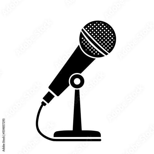 Minimalistic microphone icon with cable representing podcasting broadcasting voice speech performance communication and media