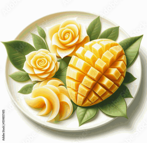 Sunlit Geometry Carved mango isolated watercolor vector illustration svg