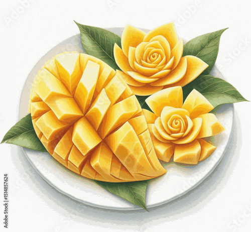 Amber Flesh Carved mango isolated watercolor vector illustration svg