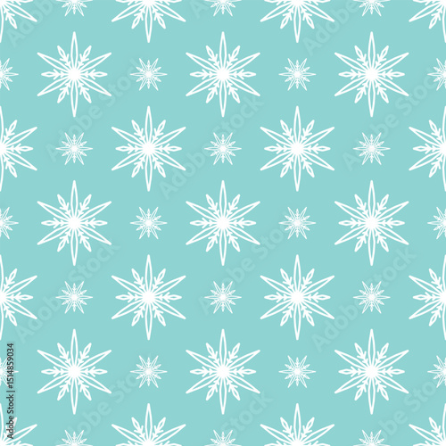 Snowflakes seamless pattern, hand drawn vector line illustration. Graphic outline doodle drawing. Christmas and New Year background for winter designs, gift wrapping, packaging, textile, wallpaper.