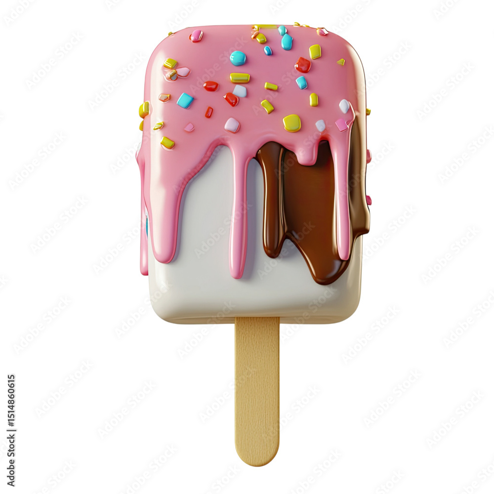 Sweet Treat Drip Delight Pink glaze with chocolate, sprinkles, and isolated. Sweet Treat Drip Delight Pink glaze with chocolate, sprinkles, and isolated.
