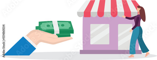 Company buyout, acquisition agreement or takeover, selling company offer or merger, franchise business concept.flat characters.