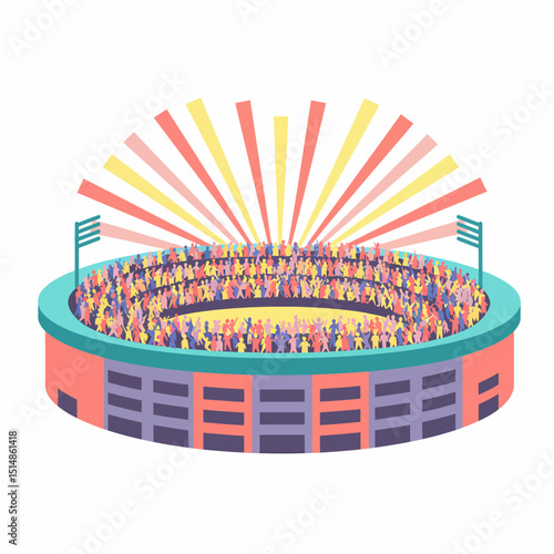 Stadium Crowd Celebration Vibrant Vector Illustration