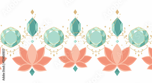 Lotus Flower Gemstone Border