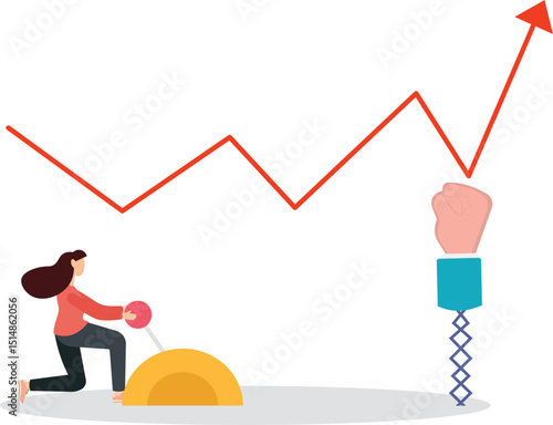Game changer strategy to improve or rising up, stock market rebound or solution for economic recover from recession concept.flat character life .