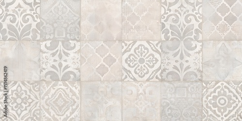 Vintage Decorative Cement Tile Pattern with Beige and Gray Ornamental Design for Wall or Floor Background