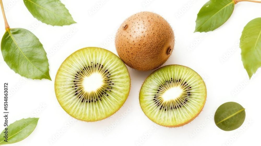 Fototapeta premium Hardy Kiwi Fruit - Whole & Halved - Farm Market Illustration
