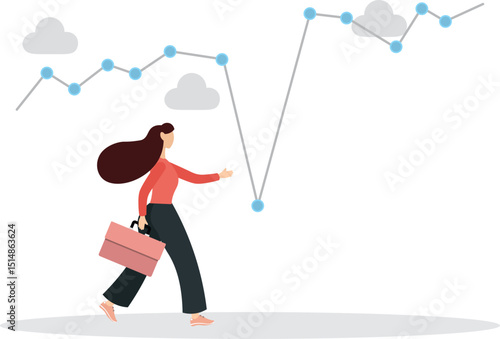 Overcome or get pass stock market down or crypto currency market drop, investment risk challenge or market volatility concept.flat characters.