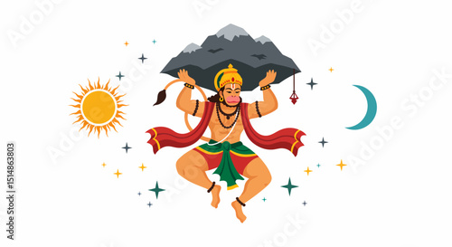 Hanuman Carrying Mountain Hindu God