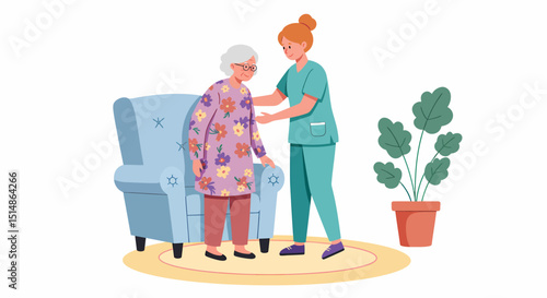 Home Healthcare Elderly Woman Assisted By Nurse
