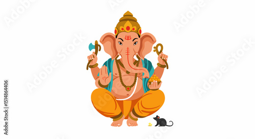 Lord Ganesha Seated With Mouse