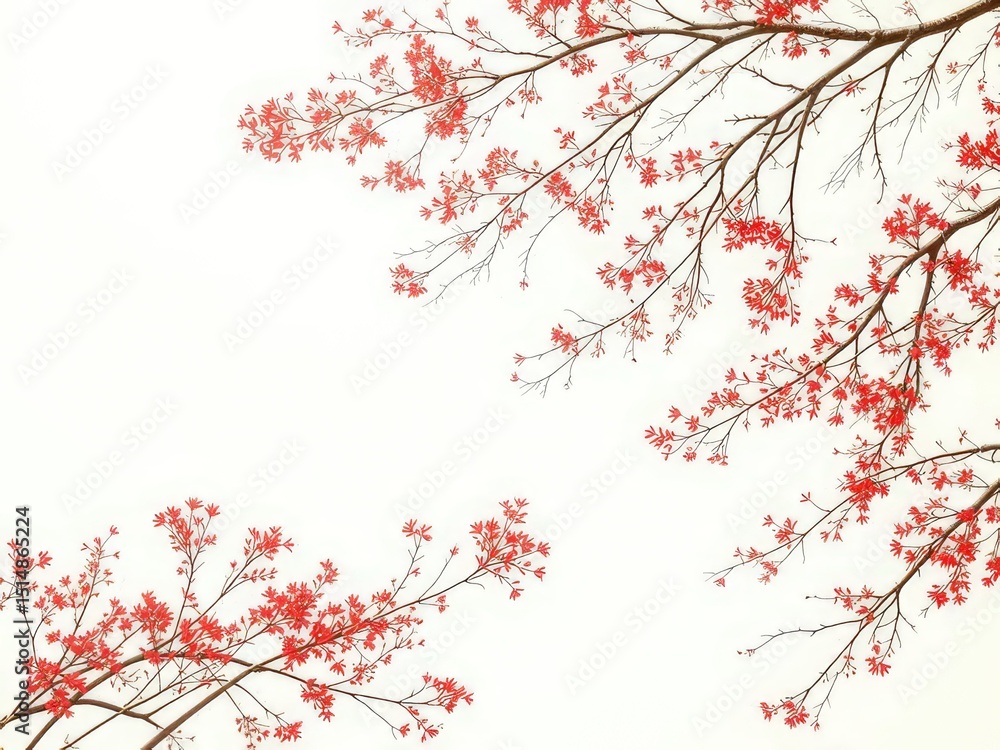Fototapeta premium Rustic Red and Gray Branches Against a Soft Beige Canvas
