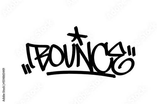Graffiti tag “Bounce” in bold black lettering on transparent background. Urban street art style capturing the dynamic motion of basketball bouncing with energetic vibes.