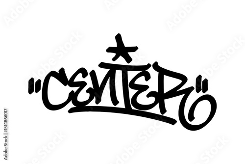 Graffiti tag “Center” in bold black lettering on transparent background. Urban street art style, perfect for basketball center position and strong court presence designs.