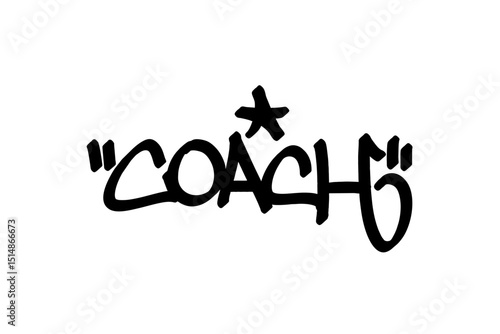Graffiti tag “Coach” in bold black lettering on transparent background. Urban street art style, perfect for basketball coaching and leadership designs.