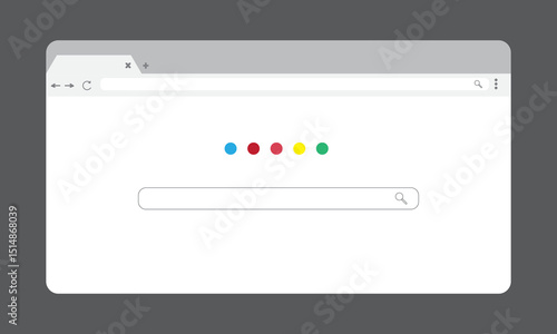 Web browser mockup in light modern flat design. Computer webpage with favorites icon and reload arrow and loupe. Isolated internet browser template.