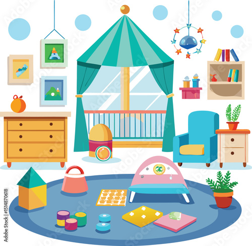 Nursery and playroom interior,  isolated on a white background
