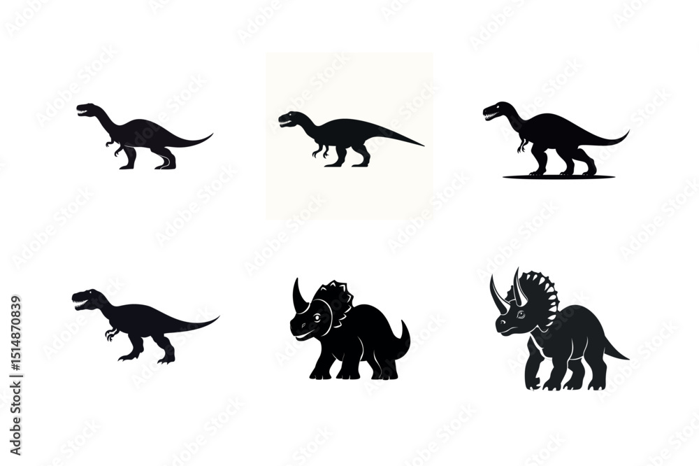 Obraz premium Silhouette collection of dinosaurs t rex triceratops
