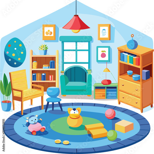 Nursery and playroom interior,  isolated on a white background