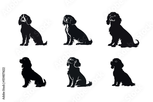 Six silhouettes of cavalier king charles spaniels