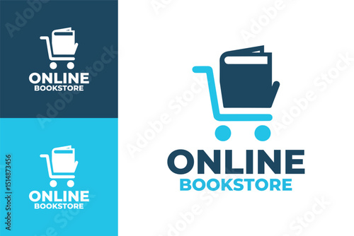Stylish and Professional Online Bookstore Logo in Blue and White Colors