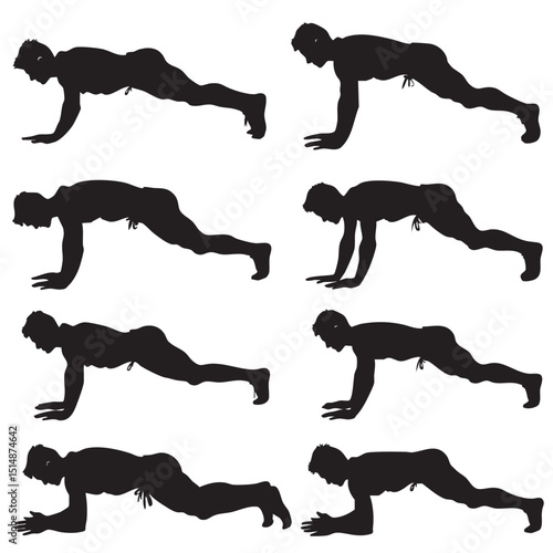 Push Up Silhouettes , black silhouettes isolated on white background