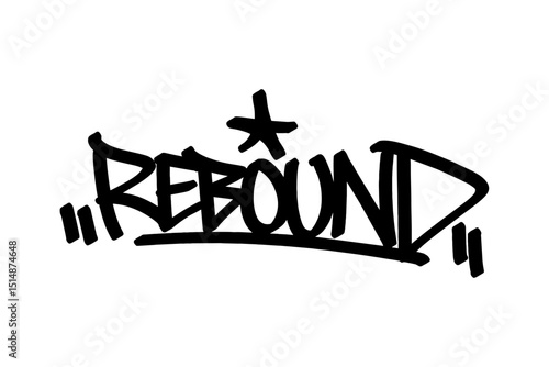 Graffiti tag “Rebound” in bold black lettering on transparent background. Represents the basketball rebound action, perfect for energetic street art and sports-themed designs.