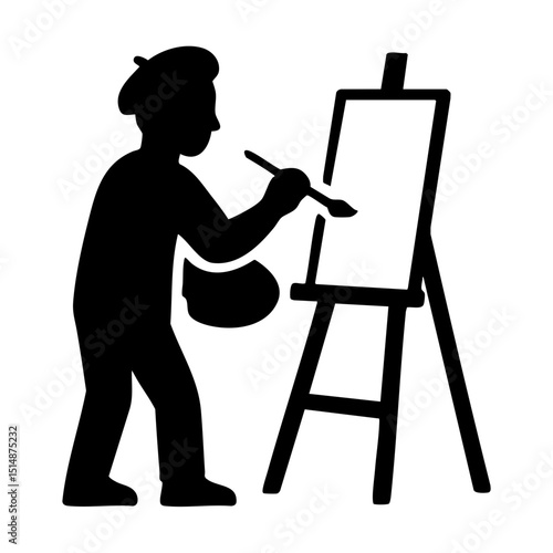 Artist painting at easel silhouette icon