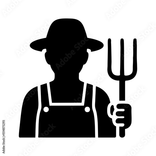 Farmer icon with pitchfork silhouette