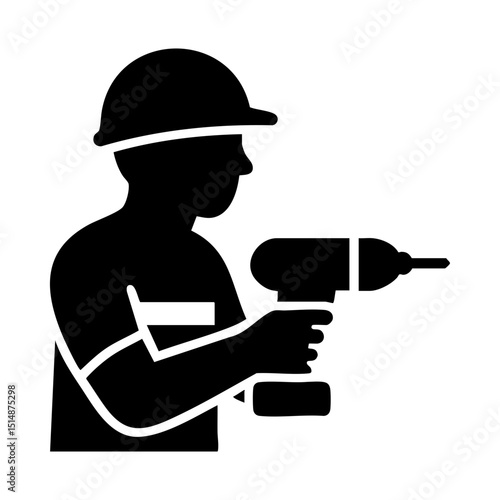 Construction worker using power drill icon