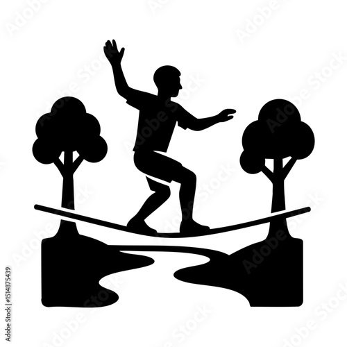 Slacklining icon balancing between trees