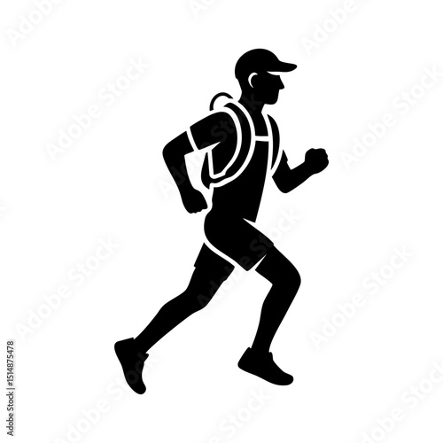 Trail running icon with backpacked runner