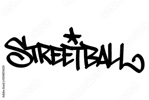 Graffiti tag “Streetball” in bold black lettering on transparent background. Urban street basketball vibe, perfect for edgy sports art, hip hop scenes, and energetic graphic projects.