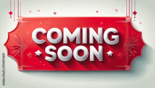 red banner with white coming soon text on white background announce product launch event promotion use for website social media modern design simple visual information