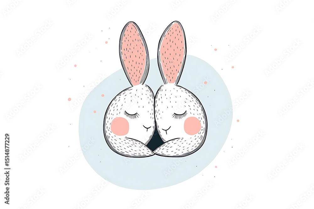 Cute bunnies cuddling with pastel, and illustration. Cute bunnies cuddling with pastel, and illustration.