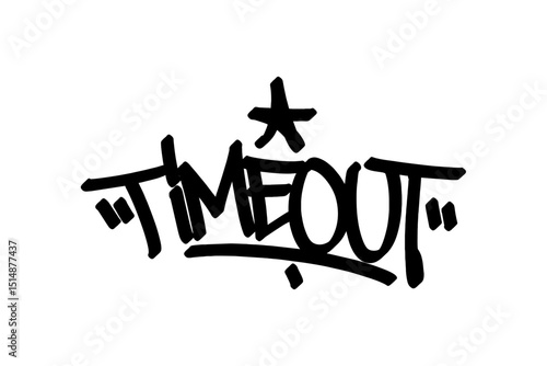 Graffiti tag “Timeout” in bold black lettering on transparent background. Urban sports vibe capturing intense basketball breaks. Perfect for streetwear, poster art, and dynamic design projects.