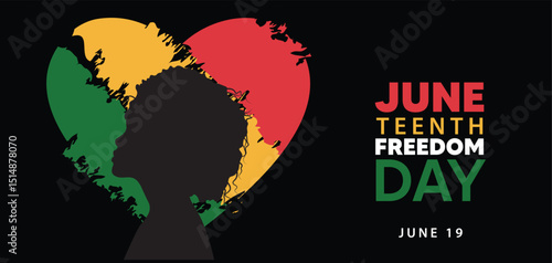 Juneteenth freedom day tricolor brush heart with face silhouette vector poster