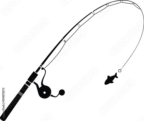 curved fishing vector, fishing rod with equipment isolated