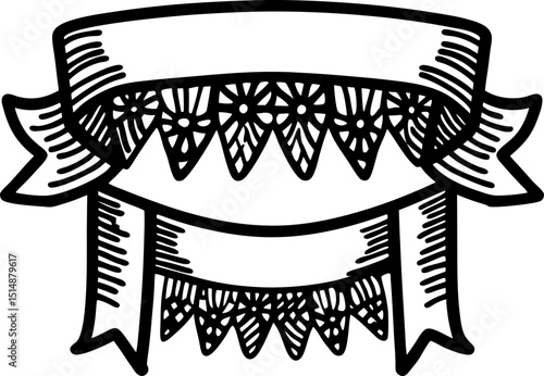 Vintage decorative ribbon banners with lace hand drawn ornate frames for invitation, announcement, or celebration designs